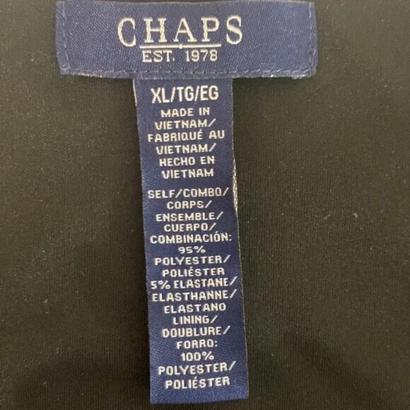 Chaps Black & White Cap Sleeve Dress Ruched Waist XL - Picture 3 of 7